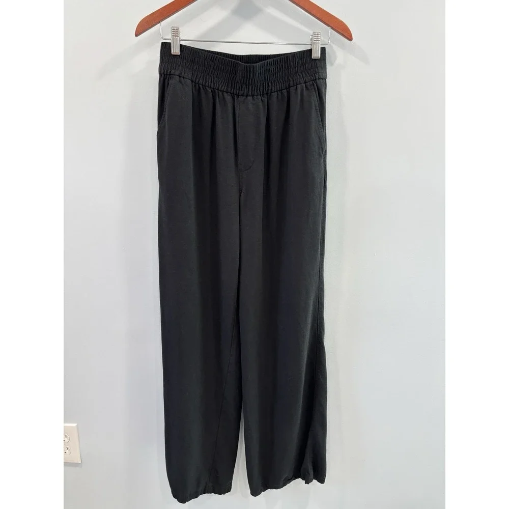 Madewell Black Wide Leg Pull On Pants Size Small Tall Viscose Lyocell Trousers - Picture 1 of 11